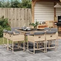 Set Pranzo da Giardino 9 pz con Cuscini Beige Misto Polyrattan 3278147