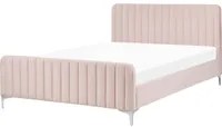 Letto in velluto rosa pastello UE Matrimoniale 140 x 200 cm Testiera Imbottita con Gambe in metallo Design moderno