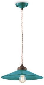 Lampadario Vintage Colors Ferro E Ceramica Verde Petrolio 1 Luce E27 35Cm
