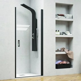 Kamalu - porta doccia 80cm con telaio nero vetro trasparente nico-c3000