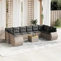 Set Divani da Giardino 11 pz con Cuscini in Polyrattan Grigio 3225178