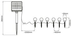 Lampada LED solare KULKI 6xLED/1,2V 600 mAh 4,3 m IP44 nero/bianco