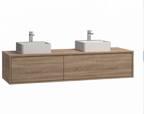 Mobile per bagno sospeso con lavabo doppio L150 cm Naturale chiaro - ISAURE II