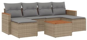 Set Divani da Giardino 7 pz con Cuscini Beige in Polyrattan