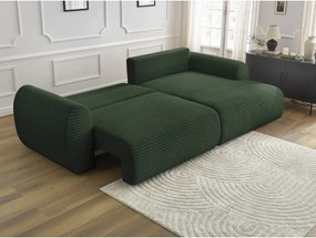 Divano angolare in verde scuro allungabile (con penisola a destra) con rivestimento in velluto a coste Lucien – Bobochic Paris