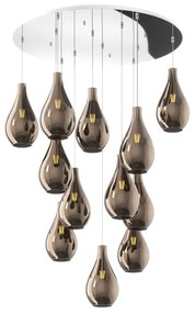 Lampadario Contemporaneo Drop 2.0 Metallo Cromo Vetro Bronzo 12 Luci E27