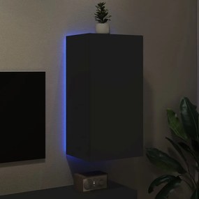 Mobile tv a parete con luci led nero 40,5x35x80 cm