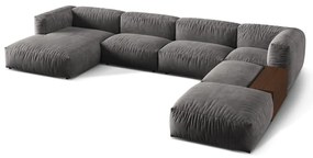Divano angolare componibile grigio (con penisola a destra/a U) con rivestimento in velluto Martina – Micadoni