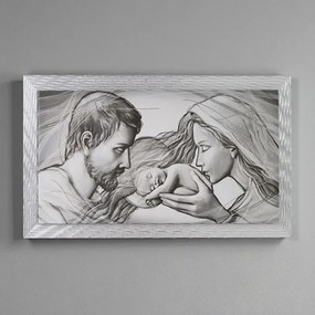 Quadro su tela moderno 72X132 cm tema Sacra Famiglia con cornice in legno decorata