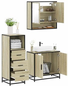 Set Mobili Da Bagno 3 Pz Rovere Sonoma İn Legno Multistrato /