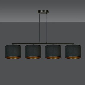Lampadario 4 Luci Ganesha In Acciaio Nero E Paralumi In Tessuto Nero