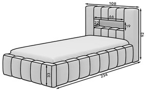 Letto singolo imbottito grigio con contenitore e rete inclusi 90x200 cm Lamica – ELTAP
