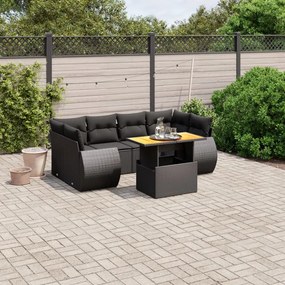 Set divani da giardino con cuscini 7pz nero polyrattan