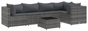 Set divani da giardino 6 pz con cuscini in polyrattan grigio