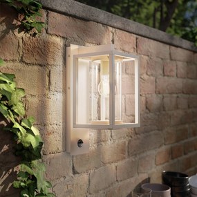 Lucande Applique da esterno Ferda, sensore, sospensione, beige, IP44 Ferda Lucande, dimmerabile, Crema / Ambra, Alluminio, Moderno