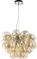 Lampadario Contemporaneo Baldo Metallo Nichel 8 Luci Diffusori Cognac