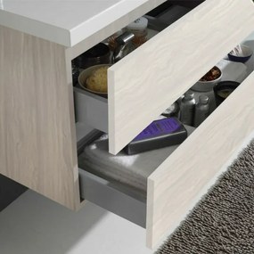 Mobile bagno sospeso rovere grigio 80 cm lavabo e specchiera LED Easy