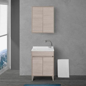 Mobile lavatoio 60x50 rovere chiaro con vasca asse e kit scarico Way