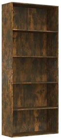 Libreria a 5 Ripiani Rovere Fumo 80x30x189 cm Legno Multistrato