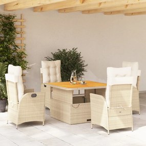 Set Da Pranzo Da Giardino 5 Pz Con Cuscini Beige İn Polyrattan /