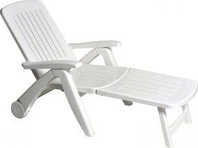 Lettino Prendisole da Giardino Cancun con Ruote 72x190x60 h cm in Plastica Bianco...