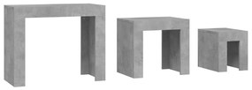 Tavolini da salotto impilabili 3pz grigio cemento in truciolato