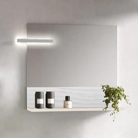 Specchio con lampada LED ripiano 80 cm in legno sabbia opaco e base Bianco Frassino