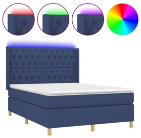 Letto a molle con materasso e led blu 140x200 cm in tessuto