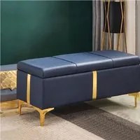 Cassapanca Pouf Contenitore Pelle Ecologica rifiniture Oro 80x40 H 45 cm Blu