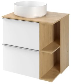 Mobile bagno sospeso con lavabo e organizer per cosmetici, top incluso L 60 x H 55 x P 45 cm bianco e miele in truciolare 2 cassetti per vasca centrale Modern