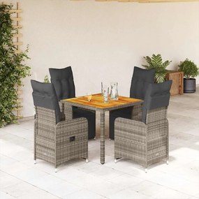 Set Bistrò Da Giardino 5 Pz Con Cuscini İn Polyrattan Grigio /