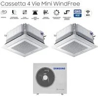 Climatizzatore Condizionatore Samsung Dual Split Inverter Cassetta 4 Vie Mini Windfree 18+18 con AJ100TXJ5KG/EU R-32 18000+18000 Wi-Fi Optional con Griglia Inclusa