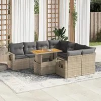 Set Divano da Giardino 9 pz con Cuscini Beige in Polyrattan 3327132