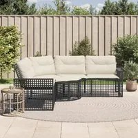 Divano da Giardino a L con Cuscini e Pouf Nero in Polyrattan 365892