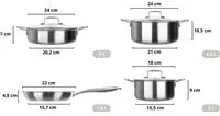 Batteria pentole 7 pezzi in acciaio 3 strati Tri - ply