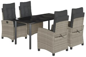 Set pranzo da giardino 5pz con cuscini grigio chiaro polyrattan