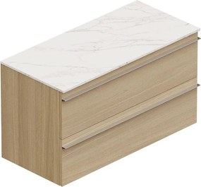 Mobile Linea L100 H55 P45 in laminato rovera natura 2 cassetti a chiusura ammortizzata e top gres calacatta