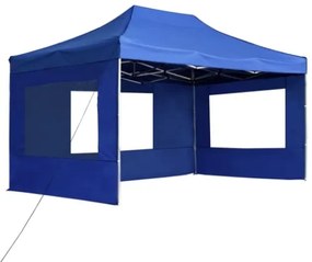 Gazebo Professionale Pieghevole Pareti Alluminio 4,5x3m Blu