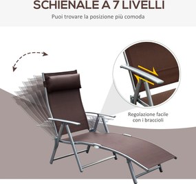 Lettino Prendisole Relax Reclinabile Pieghevole Telaio in Metallo Marrone 137x63.5x100.5 cm...