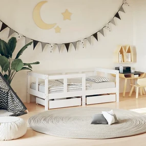 Giroletto bambini con cassetti bianco 70x140cm massello di pino