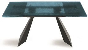 Tavolo allungabile 240 cm WATERS base in metallo Nero e piano in vetro Blu