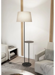 Piantana 1 Luce Horus Paralume In Tessuto Beige Con Mensola In Acciaio Nero