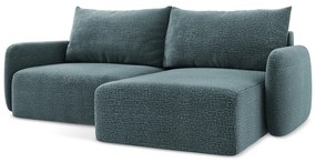 Divano angolare turchese allungabile/con contenitore (con penisola a destra) Kalena – Makamii