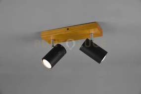 Marley barra 2 spots cilindri neri base legno naturale l. 26cm2 luc...