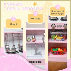 Cucina Giocattolo per Bambini 3-8 Anni con Fornelli Microonde Lavandino in Legno Rosa...