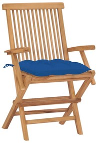 Sedie da giardino 2 pz con cuscini blu legno massello di teak