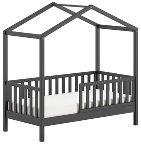 Letto da bambini a forma di casa color antracite in pino massiccio con rete inclusa 70x140 cm DALLAS – Vipack