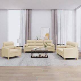 Set Divani 3 Pz Con Cuscini Crema İn Tessuto /