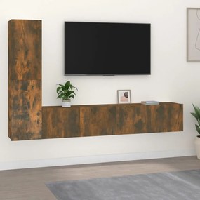 Set Di Mobili Porta Tv 4 Pz Rovere Fumo İn Legno Multistrato /