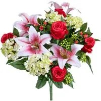 Set 2 Bouquet Artificiali Lilium/achillea H50 cm rosso